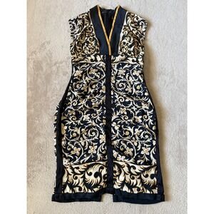 Nicole Miller‎ Collection Floral Print Dress Sheath Cocktail Party Black Gold 8